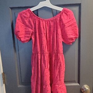Girls Size Large Pink Puff Sleeve Dress.